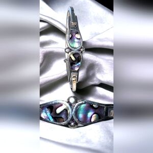 Abalone Shell Iridescent Clamp Sterling Silver Bracelet